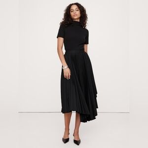 Banana Republic Black Pleated A-Line Midi Skirt